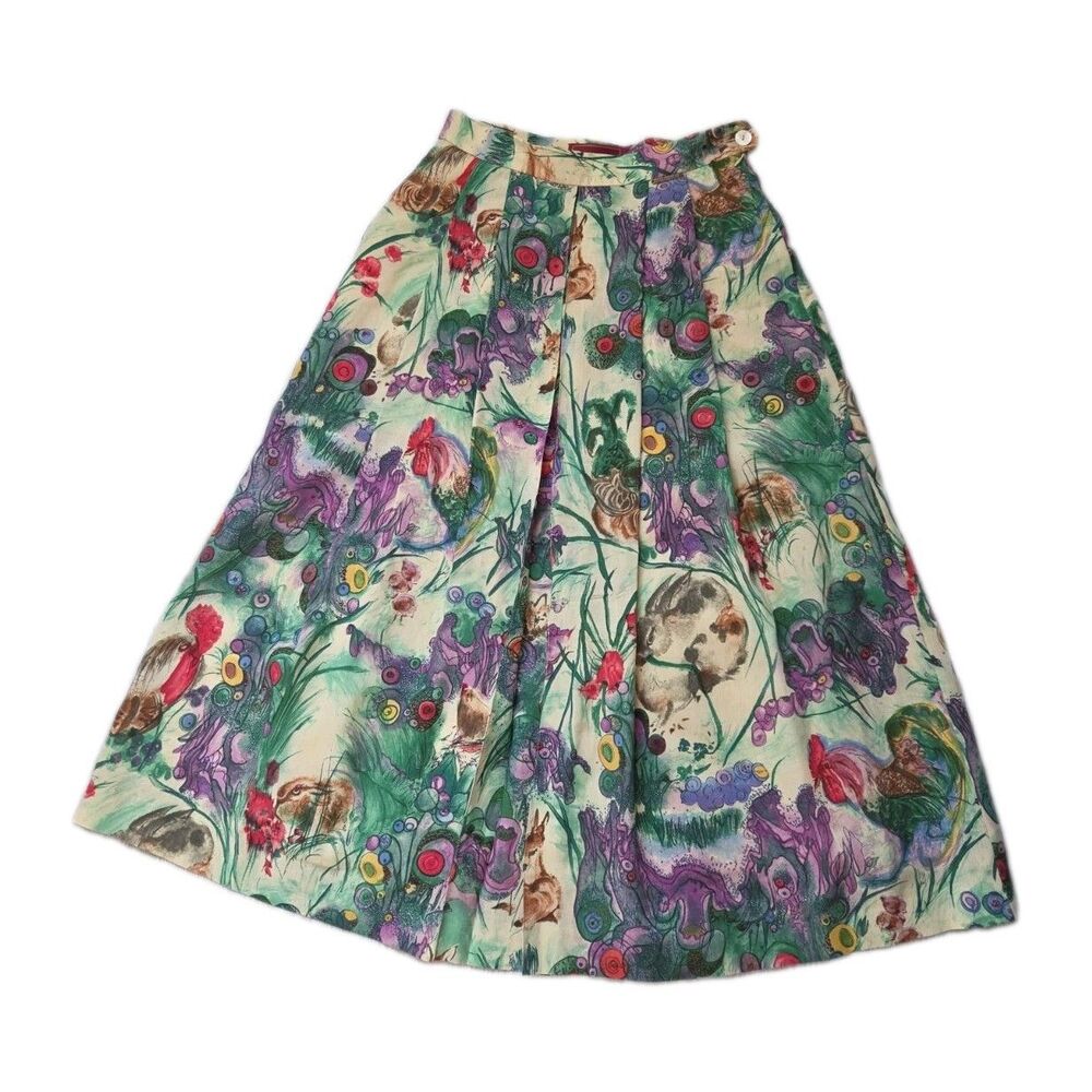 VTG Geiger Collections Wool Floral Abstract Print Pleated Midi Skirt Sz 33 EUC
